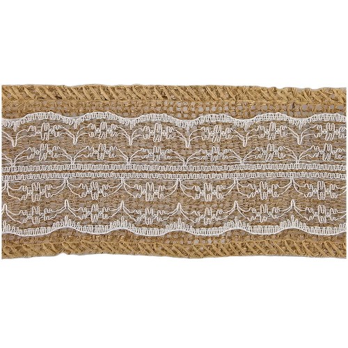 Wstążka jutowa naturalna z białą koronką #2