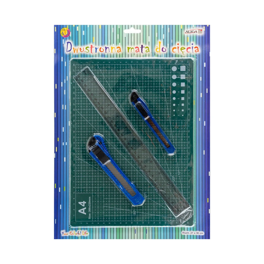 Mata do cięcia dwustronna A4, 2 nożyki i linijka 30cm #1