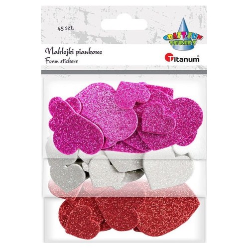 Naklejki piankowe serca 45szt brokatowe mix kolorów #1