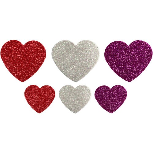 Naklejki piankowe serca 45szt brokatowe mix kolorów #2