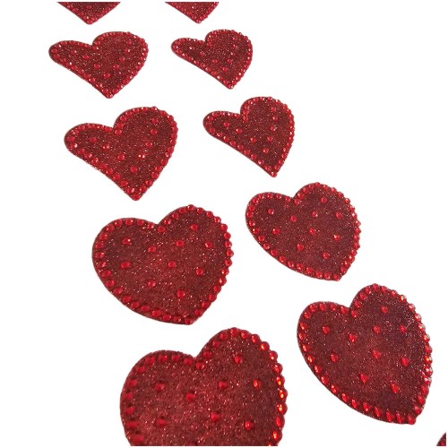 Naklejki foliowe Serca brokatowe z kryształkami mix 12szt #1