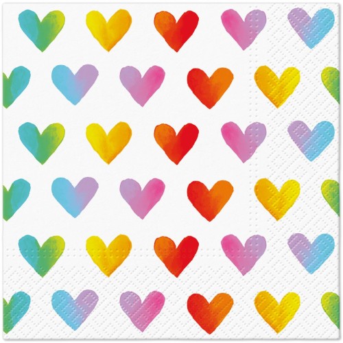 Serwetka do Decoupage 33x33cm - Rainbow Hearts #1
