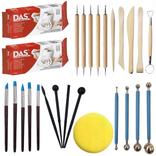 Zestaw rzeźbiarski - Glina samoutwardzalna 1kg, Narzędzia do gliny 24 elementy #1