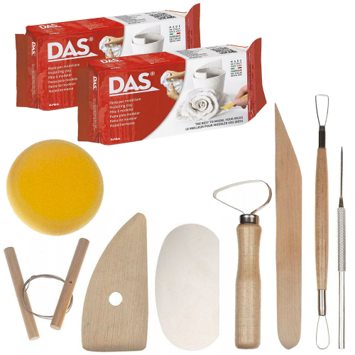 Zestaw rzeźbiarski - Glina samoutwardzalna 1kg, Narzędzia do gliny 8 elementów #1