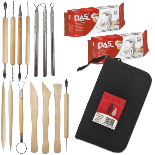 Zestaw rzeźbiarski - Glina samoutwardzalna 500g, Narzędzia do gliny 14 elementów #1