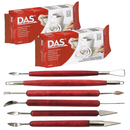 Zestaw rzeźbiarski - Glina samoutwardzalna 1kg, Narzędzia do gliny 6 elementów #1