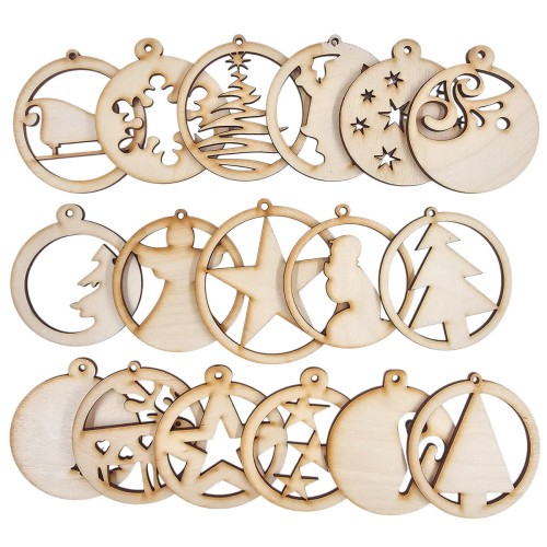 Holz-Christbaumanhänger Set 17 Stück  - Muster-Mix - 6 cm #1