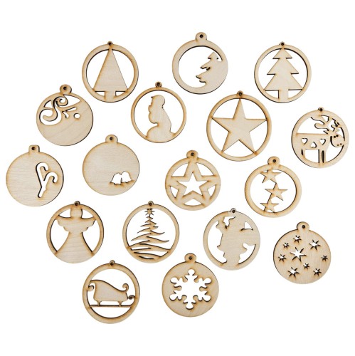 Holz-Christbaumanhänger Set 17 Stück  - Muster-Mix - 6 cm #2