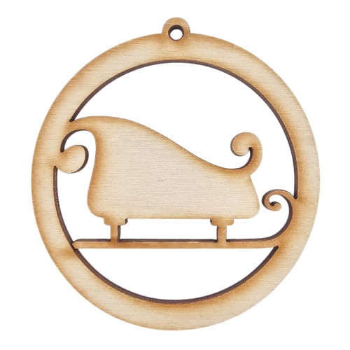 Drewniana ozdoba zawieszka bombka 6 cm - Sanie Mikołaja - 10szt #2