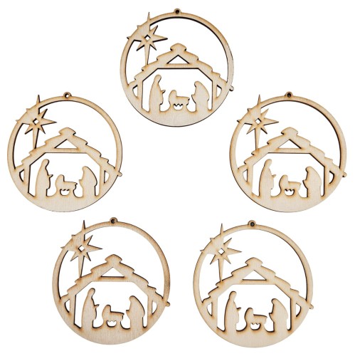 Drewniana ozdoba zawieszka bombka 10 cm - stajenka - 5szt #1