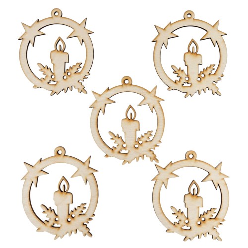 Drewniana ozdoba zawieszka bombka 10 cm - stroik ze świeczką - 5szt #1