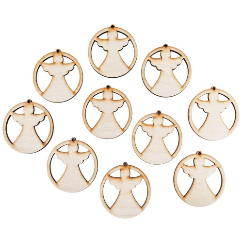 Drewniana ozdoba zawieszka bombka 6 cm - Anioł - 10szt #1