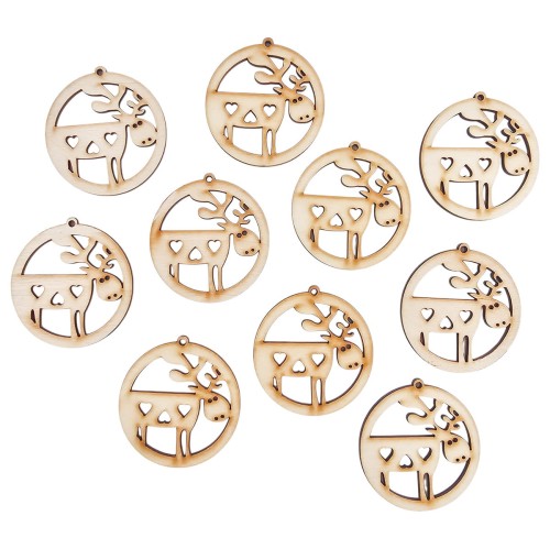 Drewniana ozdoba zawieszka bombka 6cm - Renifer - 10szt #1