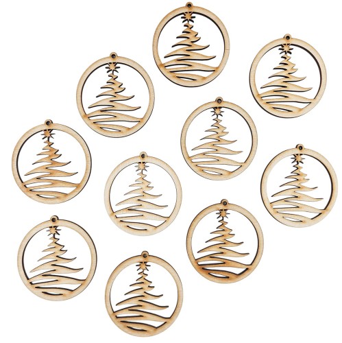 Drewniana ozdoba zawieszka bombka 6cm - Choinka z gwiazdką - 10 szt. #1