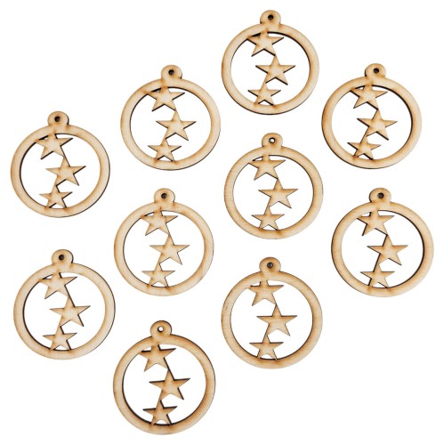 Drewniana ozdoba zawieszka bombka 6cm - Gwiazdy - 10 szt. #1