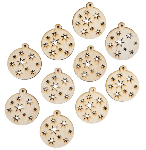Drewniana ozdoba zawieszka bombka 6cm - Gwiazdki - 10 szt. #1