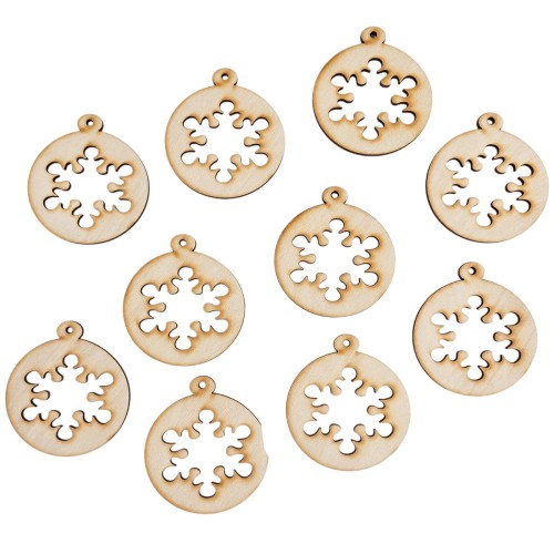 Drewniana ozdoba zawieszka bombka 6 cm Decor - płatek śniegu - 10szt #1