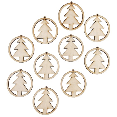 Drewniana ozdoba zawieszka bombka 6 cm Decor - z choinką - 10szt #1