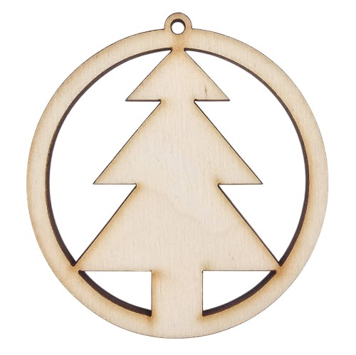 Drewniana ozdoba zawieszka bombka 6 cm Decor - z choinką - 10szt #2