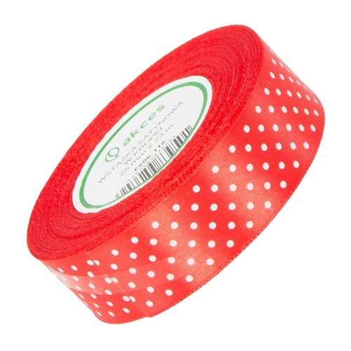  Wstążka satynowa w kropki 25 mm - brzoskwinia 166 - 23 m - dekoracyjna tasiemka #1