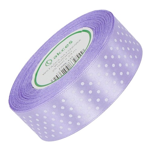  Wstążka satynowa w kropki 25 mm - liliowa 123 - 23 m - dekoracyjna tasiemka #1