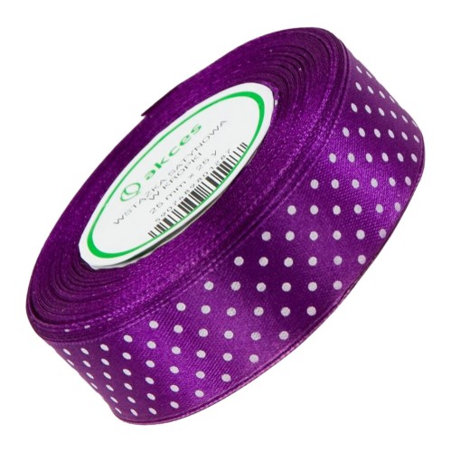  Wstążka satynowa w kropki 25 mm - fioletowa 135 - 23 m - dekoracyjna tasiemka #1