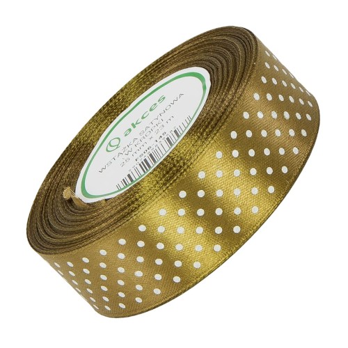  Wstążka satynowa w kropki 25 mm - złota 145 - 23 m - dekoracyjna tasiemka #1