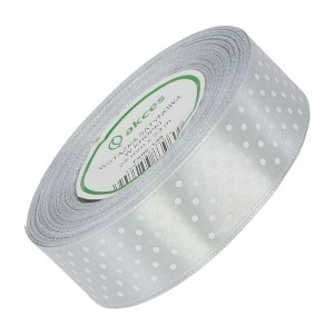  Wstążka satynowa w kropki 25 mm - srebrna 148 - 23 m - dekoracyjna tasiemka #1