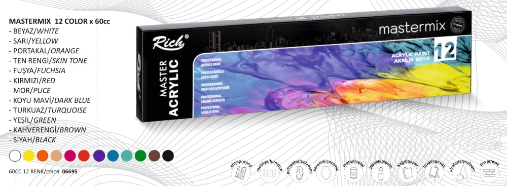 Zestaw farb akrylowych Rich 12x60ml Mastermix #4