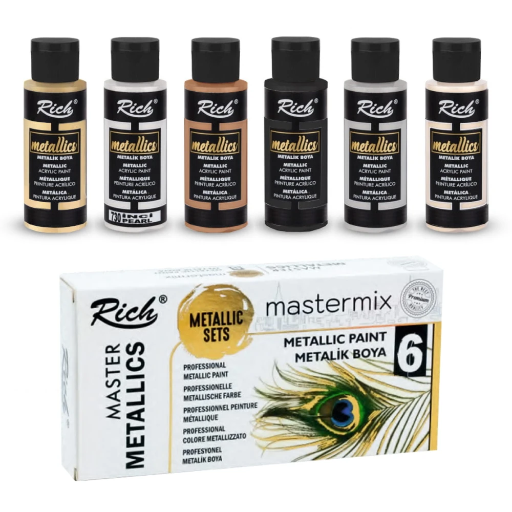 Zestaw farb akrylowych metalicznych Rich 6x60ml Mastermix #1