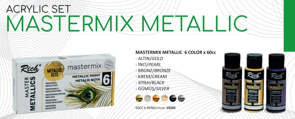 Zestaw farb akrylowych metalicznych Rich 6x60ml Mastermix #3