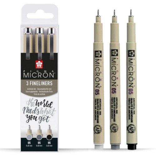 Cienkopisy Sakura Micron 05 Fineliners - zestaw 3 kolory #1