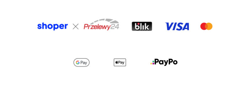 Metody płatności w SklepPlastyczny24: Przelewy24, BLIK, Visa, Mastercard, Google Pay, Apple Pay i PayPo