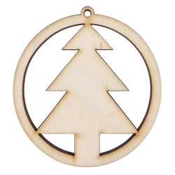 Drewniana ozdoba zawieszka bombka 6 cm Decor - z choinką