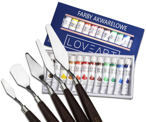 Farby akwarelowe Loveart 12x12ml Szpachelki malarskie 5 sztuk