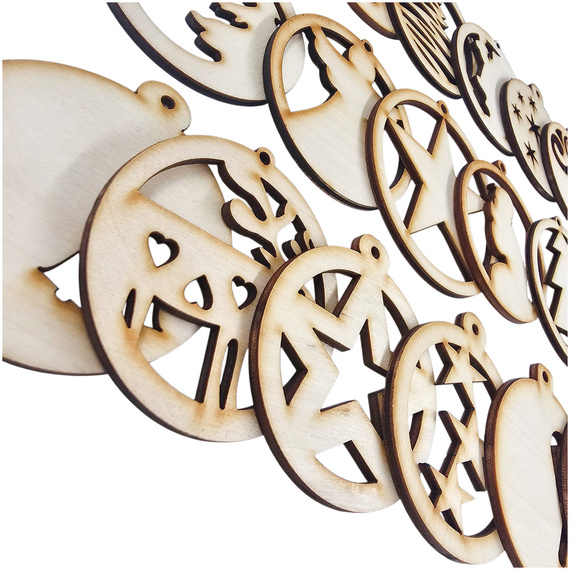 Holz-Christbaumanhänger Set 17 Stück  - Muster-Mix - 6 cm