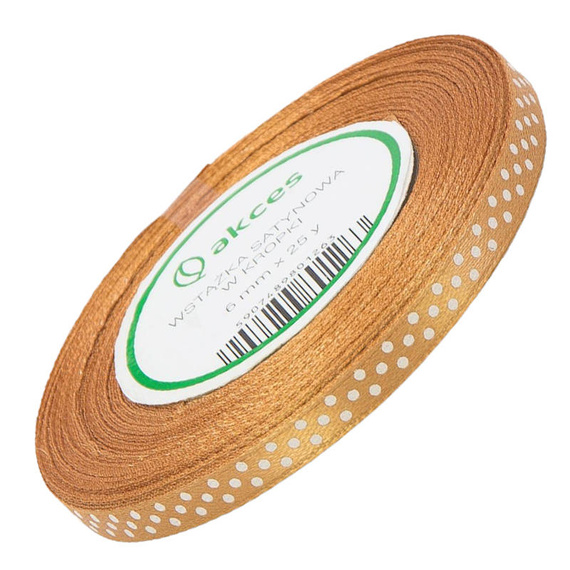 Wstążka satynowa w kropki 6mm 22m 21 złota