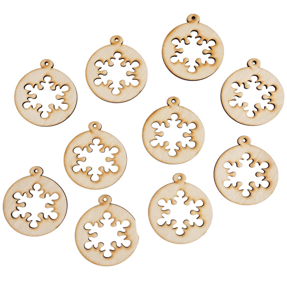 Drewniana ozdoba zawieszka bombka 6 cm Decor - płatek śniegu - 10szt