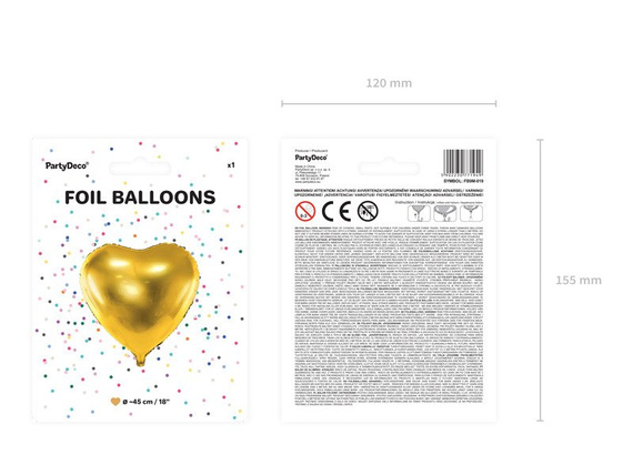 Balon foliowy serce 45 cm - 019 złoty