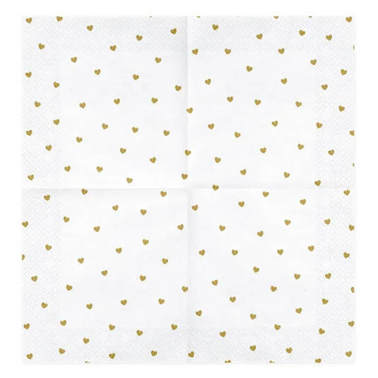 Serwetka 33x33cm - Biała w złote serca