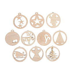 Drewniane ozdoby bombki na choinkę Mix wzorów