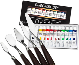 Farby akrylowe Loveart 12x12ml Szpachelki malarskie 5 sztuk