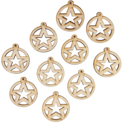 Drewniana ozdoba zawieszka bombka 6cm - Gwiazda - 10szt