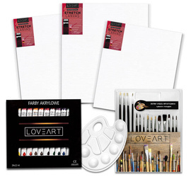 Farby akrylowe 24x12ml + Podobrazia + Pędzle + Paletka