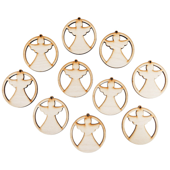 Drewniana ozdoba zawieszka bombka 6 cm - Anioł - 10szt