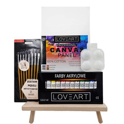Zestaw malarski akrylowy - podstawowy ze sztalugą stołową 45 cm