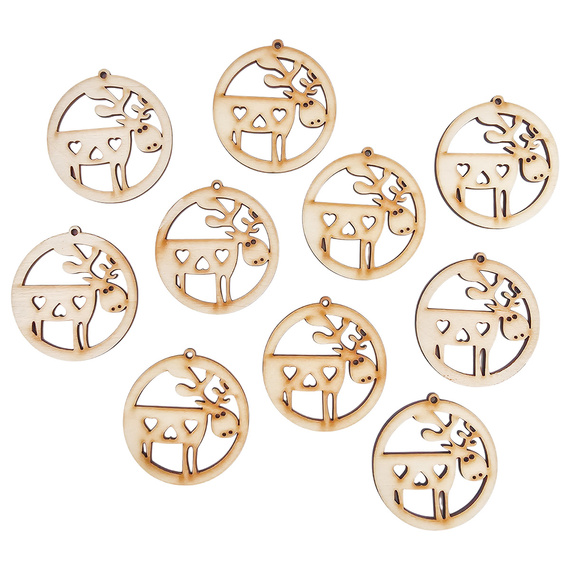 Drewniana ozdoba zawieszka bombka 6cm - Renifer - 10szt