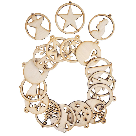 Holz-Christbaumanhänger Set 17 Stück  - Muster-Mix - 6 cm