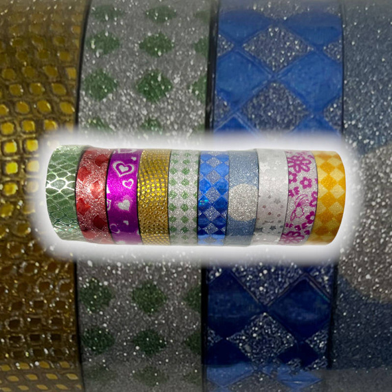 Taśma wzorzysta samoprzylepna 12mm x 3m  - mix kolorystyczny 10 sztuk