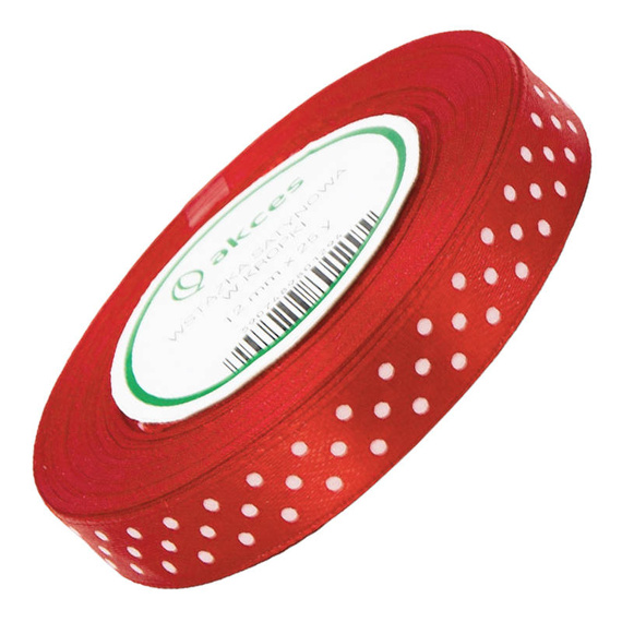 Wstążka satynowa w kropki 12mm 22,5m - czerwona